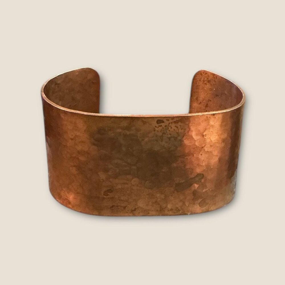Vintage Copper Cuff Bracelet Hammered Texture Wide Band Unisex Adjustable Handma